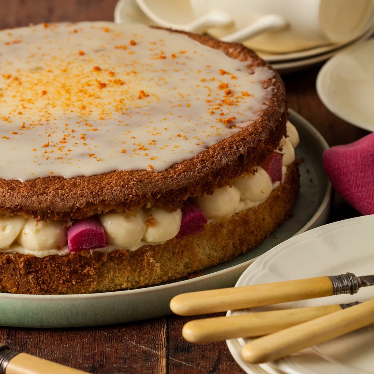 4 Ingredient Rhubarb Custard Cake