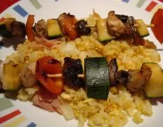 Great tasting chicken kabobs!!  I made mine using green bell pepper and chunks of regular onion and just loved the combination of flavors they added