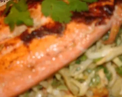 Asian-Inspired Salmon Over Crunchy Slaw