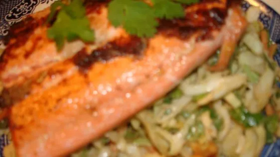 Asian-Inspired Salmon Over Crunchy Slaw