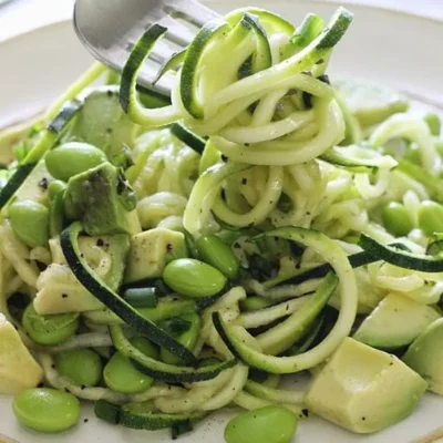 Avocado & Edamame Zucchini Noodle Salad - Raw & Refreshing