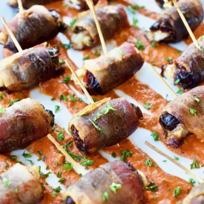 Bacon-Wrapped Dates with Sweet Red Pepper Sauce: A Tapas Delight