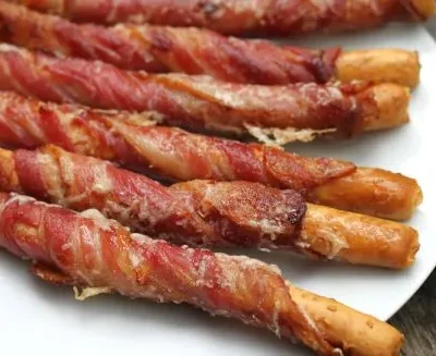 Bacon Wrapped Sesame Breadsticks