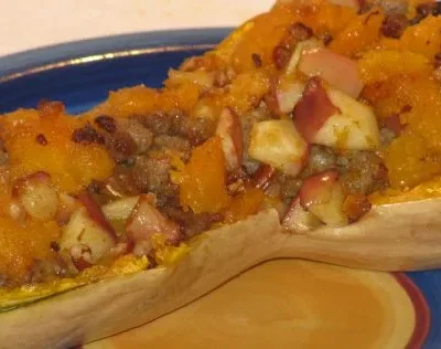 Baked Butternut Squash Stuffed With Apples And