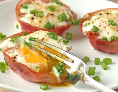 Baked Egg In Ham Cups With Parmesan And