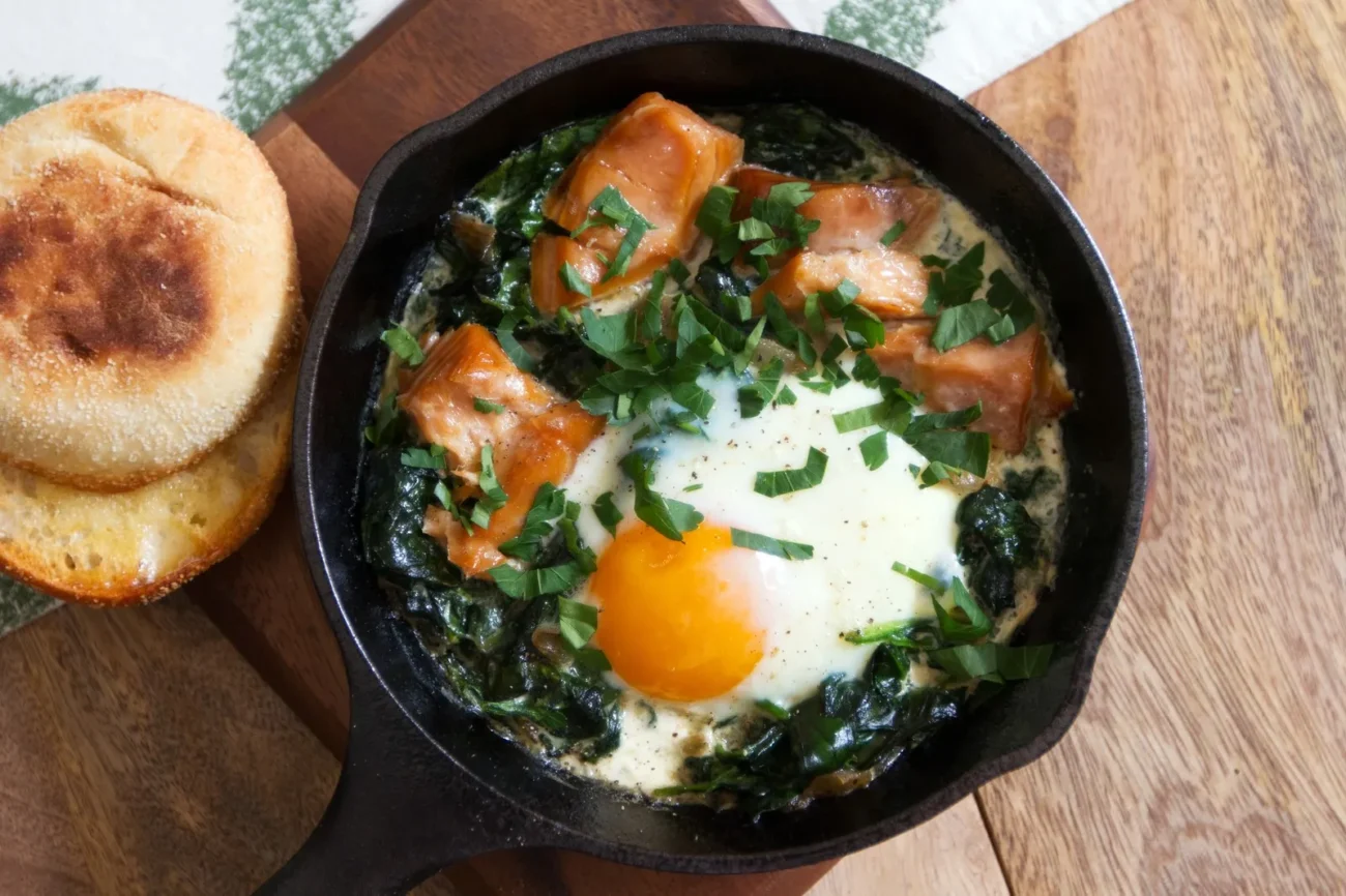 Baked Eggs With Wilted Baby Spinach