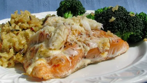 Baked Salmon Topped With Crab