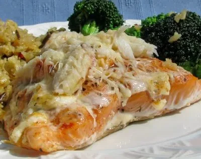 Baked Salmon Topped With Crab