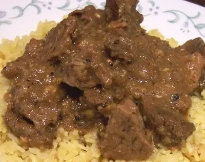 After frying everything we cooked this in a crock pot since we were cooking 5 different Indian dishes at a time and didn't have room on the stove for everything. Great flavor
