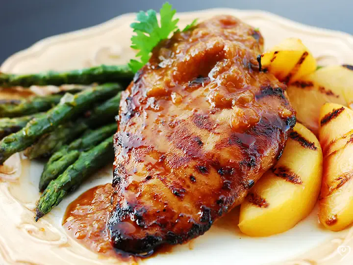 Bourbon Glazed Chicken And Peaches