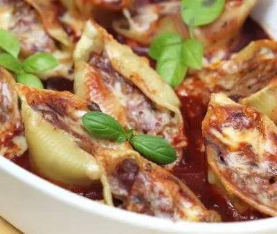 Cheesy Beef- Stuffed Pasta Shells