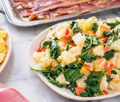 Cheesy Home Fries With Spinach And