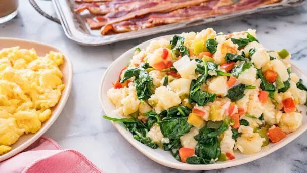 Cheesy Home Fries With Spinach And