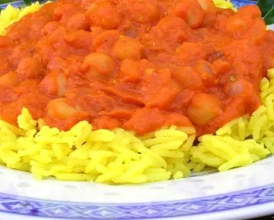 Chickpea Curry Indian Style Over Basmati Rice