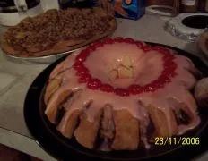 Cinnamon Roll Tea Ring With Cherry Frosting