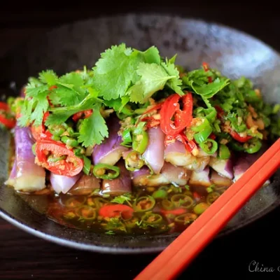 Cold Eggplant With Spicy Asian Peanut Dressing