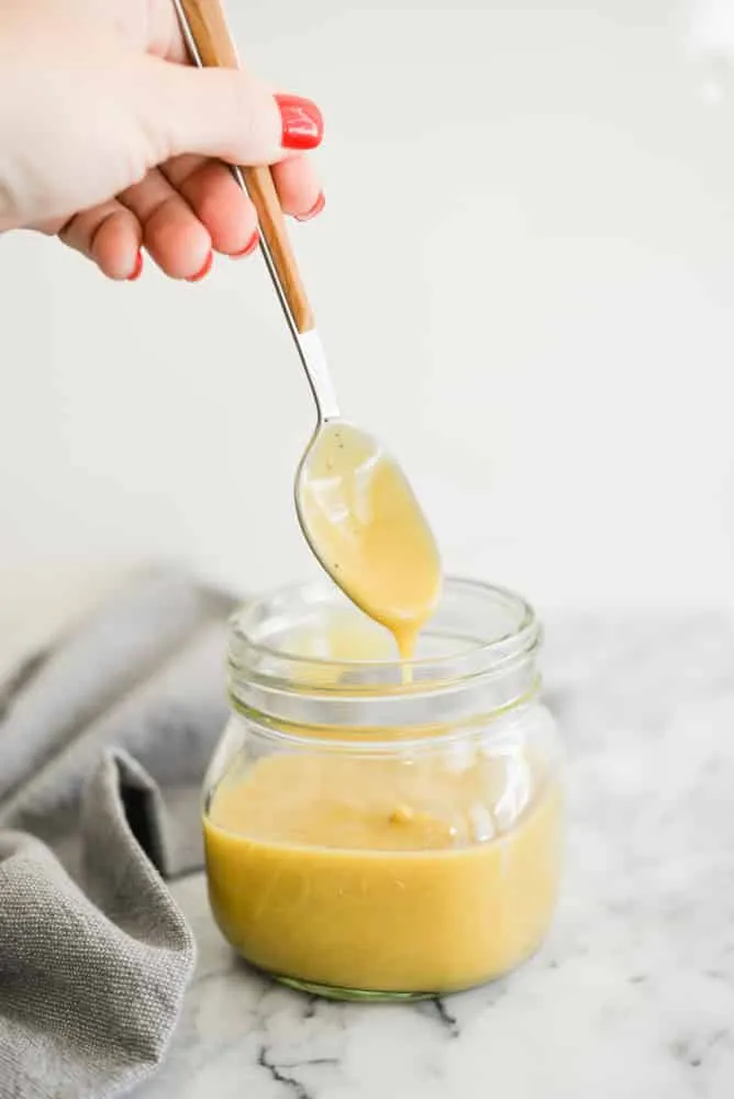 This delicious dressing was served over a salad consisting of: heirloom lettuce (dark purplish leaves)