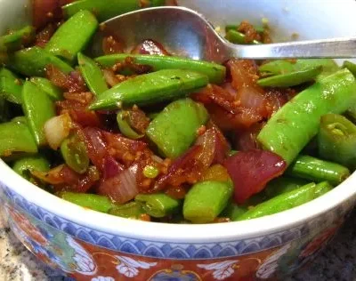 Crispy Snap Peas with Caramelized Red Onions Recipe