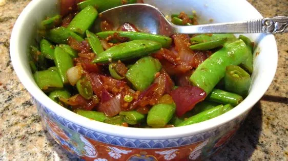Crispy Snap Peas with Caramelized Red Onions Recipe