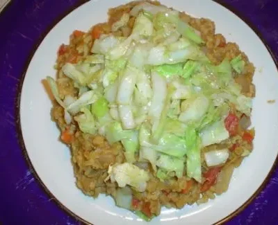 Dal And Rice With Spicy Fried Cabbage