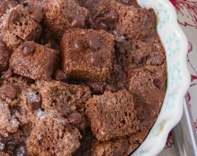 Decadent Chocolate Bread Pudding with a Sweet Sugar Crust