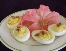 Deviled Eggs With Bacon And Cheddar Cheese