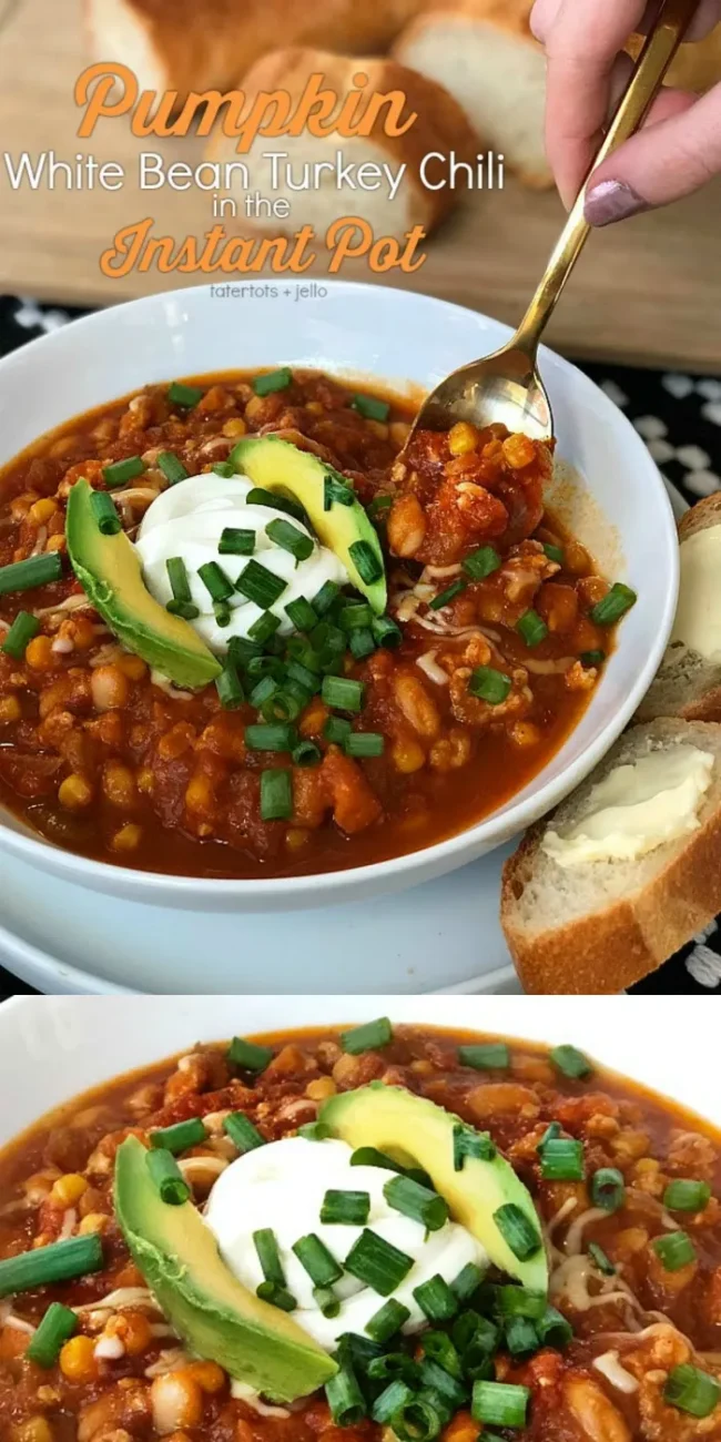 Easy Turkey and Pumpkin White Bean Chili Recipe for Slow Cooker or Instant Pot