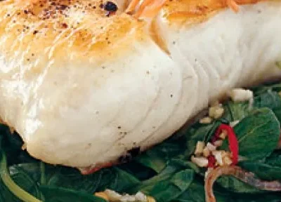 Grilled Halibut With Spinach And Spicy Thai Chiles