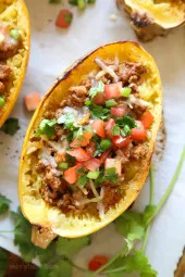 Healthy Turkey Taco-Stuffed Spaghetti Squash Boats Recipe