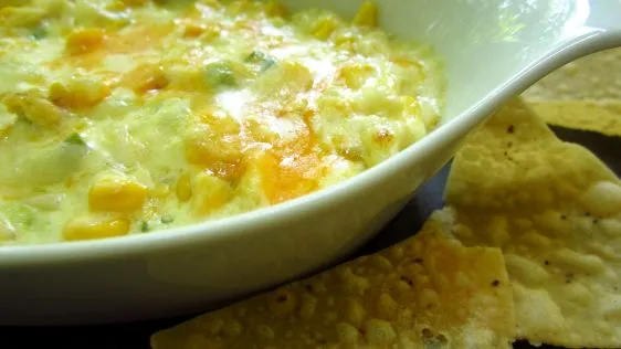 Hot Corn Dip With Crispy Tortilla Chips