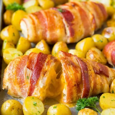 Juicy Oven-Baked Chicken Breast Wrapped In Flavorful Bacon