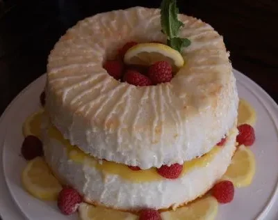 Lemon Angel Food Cake Filled With Lemon Curd