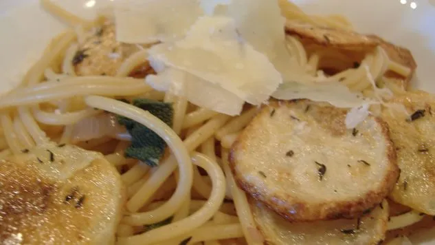 Lemon-Sage Spaghetti with Crispy Potatoes