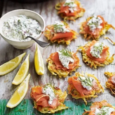 Mini Veggie Latkes With Smoked Salmon