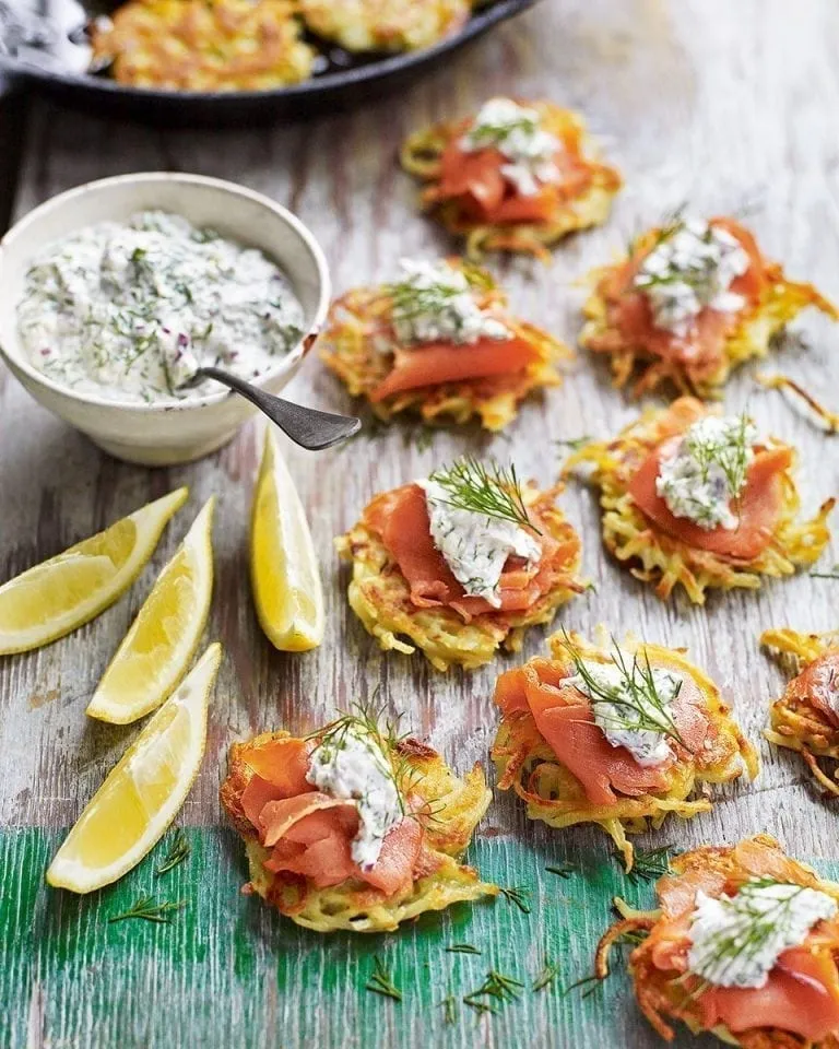 Mini Veggie Latkes With Smoked Salmon