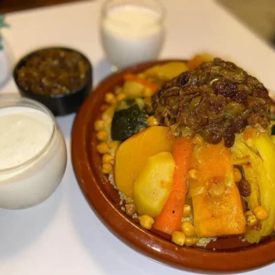 Moroccan Couscous With Sweet Tfaya Sauce