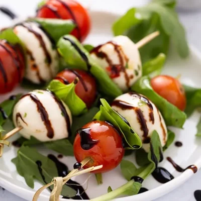 Mozzarella Basil And Tomato Skewers