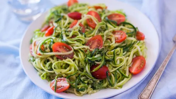 Raw Angel-Hair Zucchini Pasta With Fresh Pesto