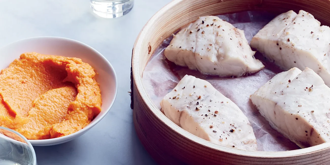 Sake Steamed Halibut With Dilled Carrots