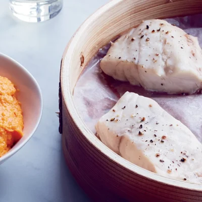 Sake Steamed Halibut With Dilled Carrots