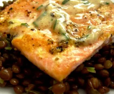 Salmon With Lentils And Mustard-Herb