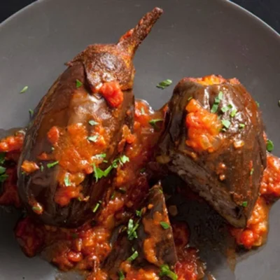 Savory Meat And Rice Stuffed Eggplant Recipe