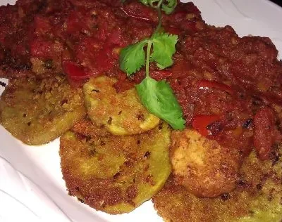 Shallow Fried Eggplant With Tomato Chutney