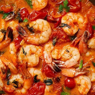 Shrimps And Cherry Tomatoes En