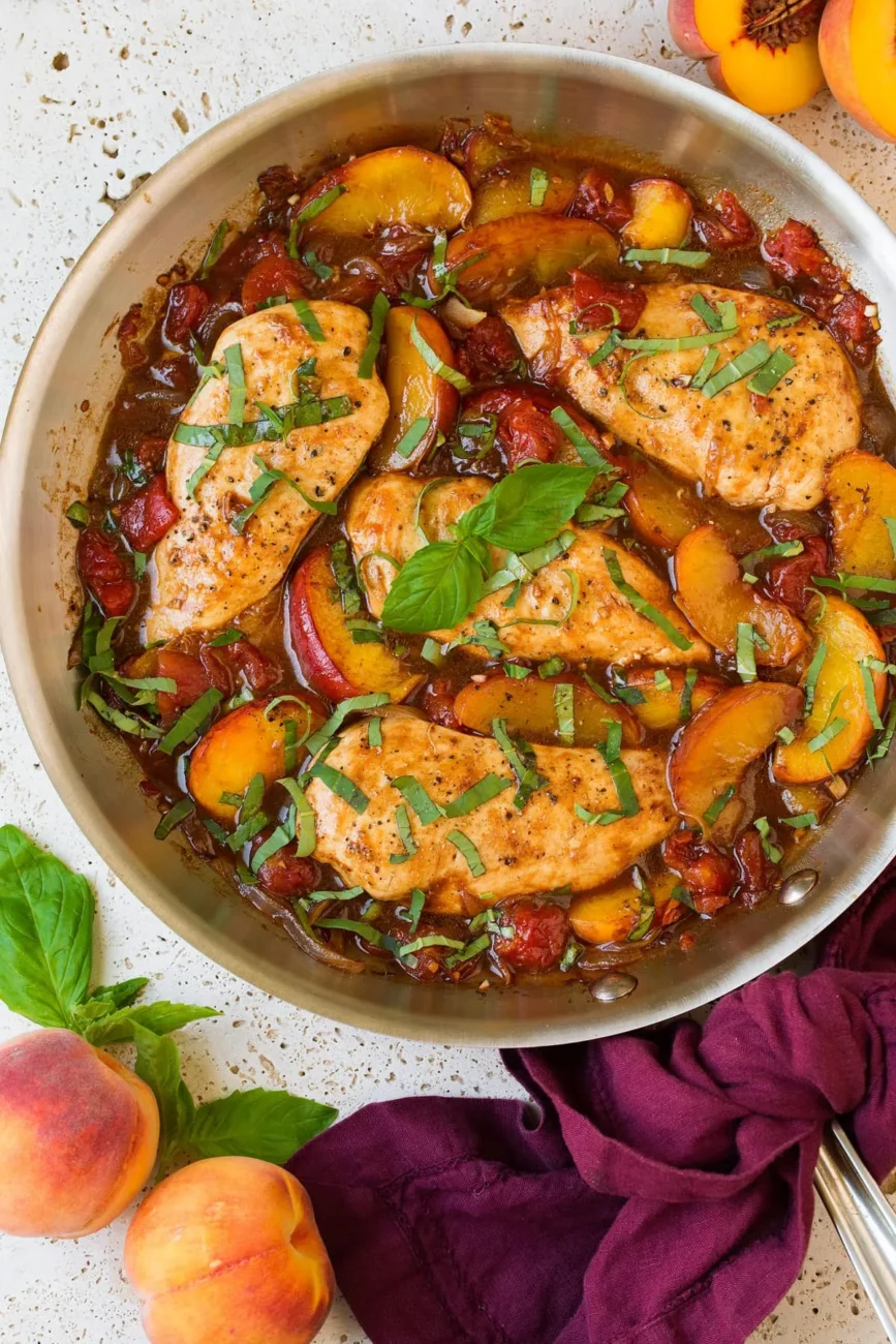 Skillet Basil-Peach Chicken Breasts