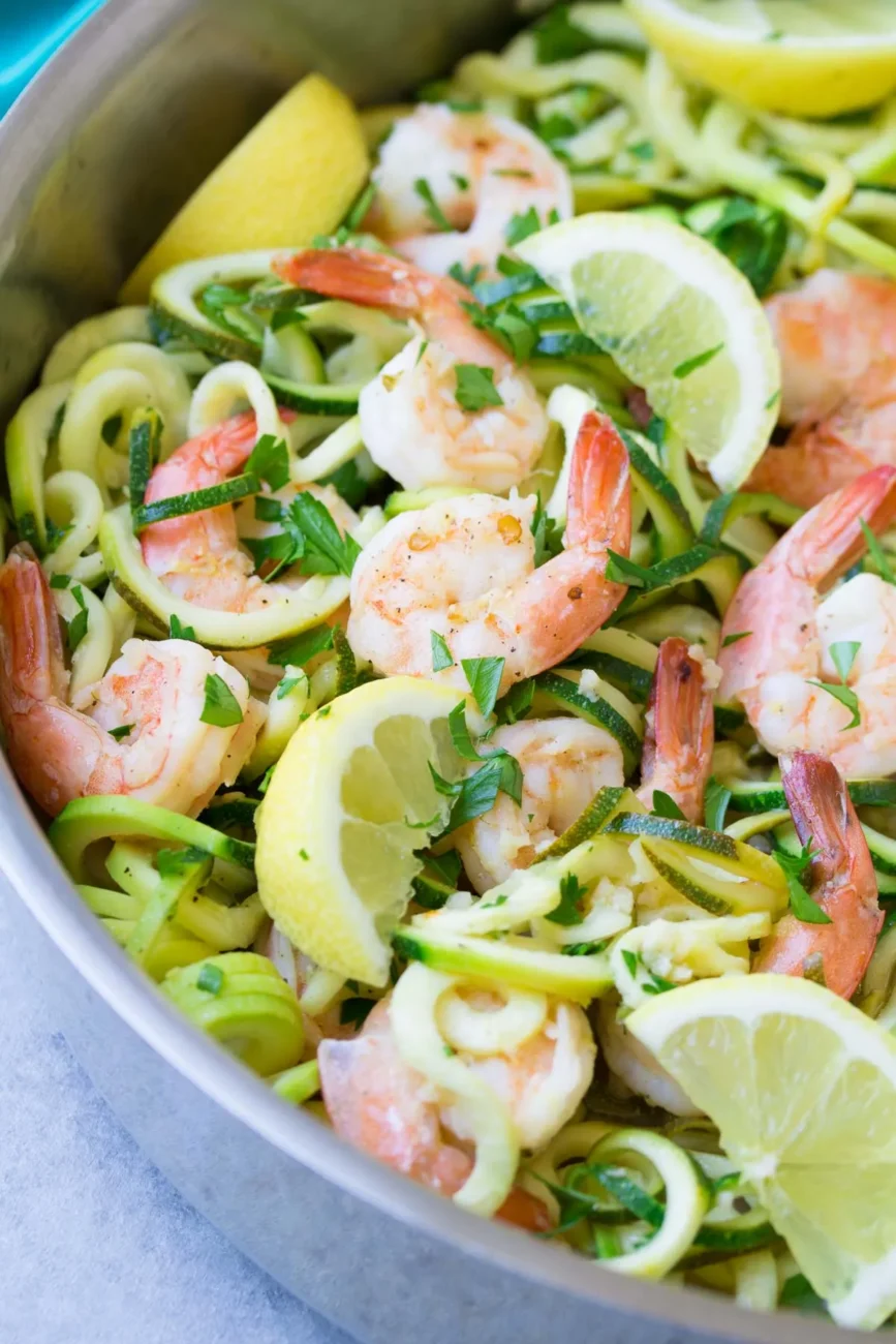 Spicy Garlic Shrimp Over Lemon Zucchini Noodles