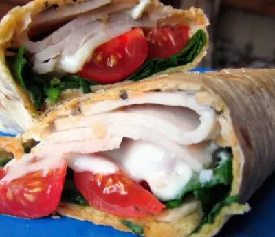 Turkey and Swiss Cheese Wrap with Garden-Fresh Basil