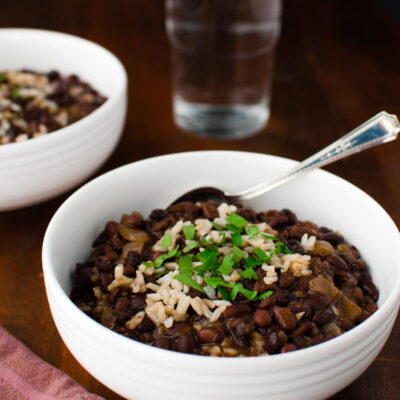 Black Bean Soup With Marinated Rice