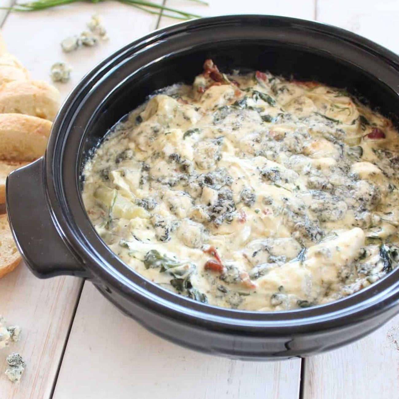 Creamy Spinach, Crispy Bacon, and Caramelized Onion Dip