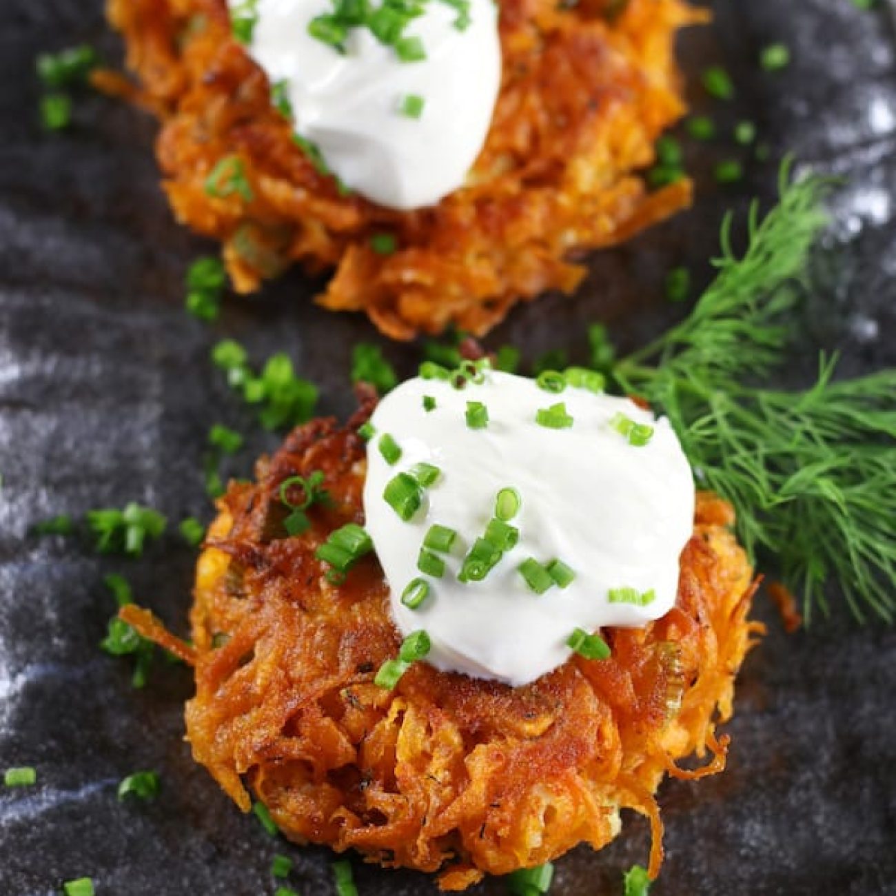 Curried Sweet Potato Cakes with Tangy Sour Cream Dip